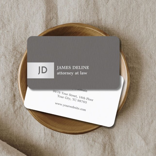 Elegant Texture Gray Silver Monogram Attorney Visitenkarte (Von Creator hochgeladen)