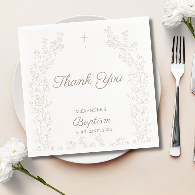 Elegant Thank You Cross Floral Christian Baptism Serviette (Von Creator hochgeladen)