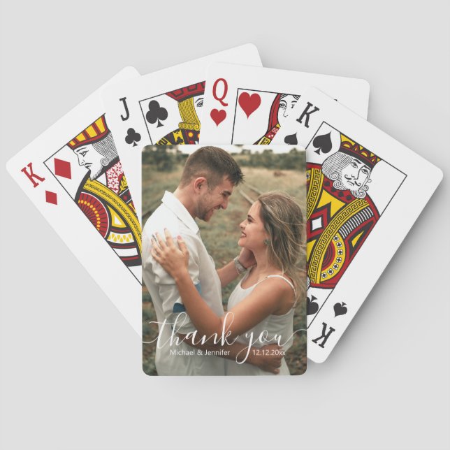 elegant thank you handwriting wedding photo  spielkarten (Rückseite)