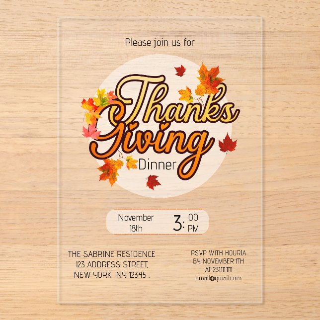 Elegant Thanksgiving foliage autumn fall  Acryleinladungen (Vorderseite)