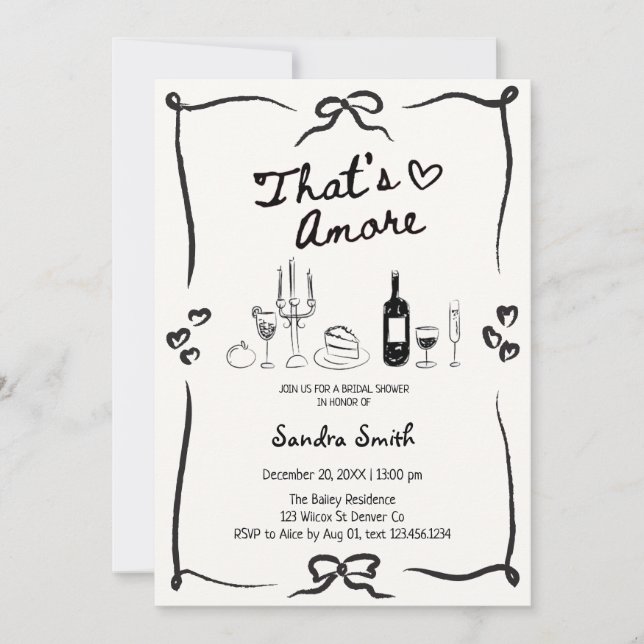 Elegant That's Amore Hand Drawn Bridal Shower  Einladung (Vorderseite)