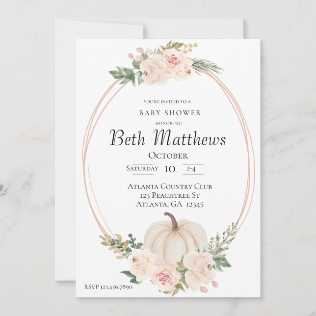 Élégant thème Citrouille Baby shower Invitation (Devant)