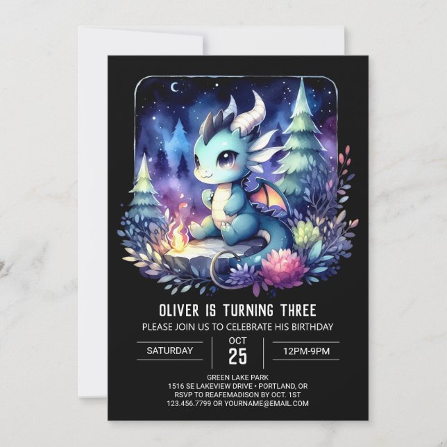 Elegant Theme Dragon Birthday Einladung (Vorderseite)