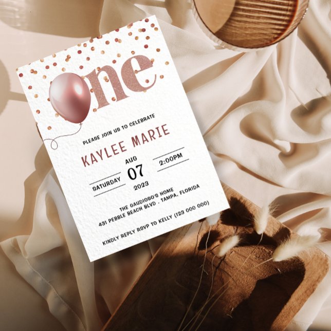 Elégant thème rose 1er anniversaire Invitation (Créateur téléchargé)