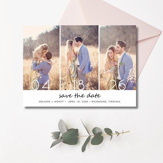Elegant Three Foto Collage Wedding Save the Date (Elegant Three Photo Collage Wedding Save the Date)
