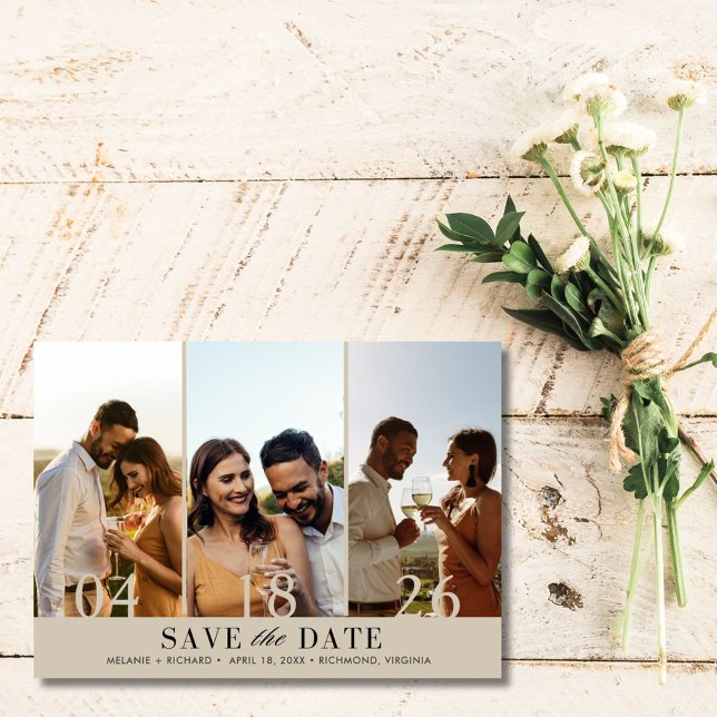 Elegant Three Foto Collage Wedding Save the Date (Elegant Three Photo Collage Wedding Save the Date)