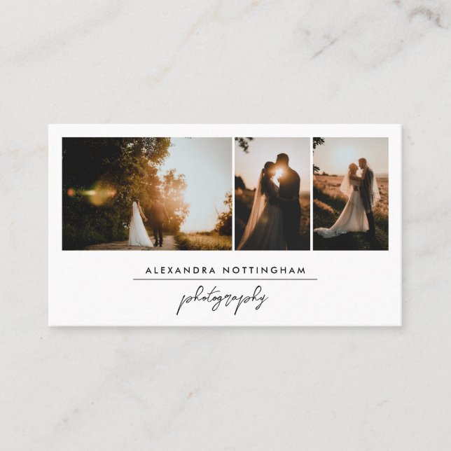Elegant Three Photo Collage Wedding Photography Visitenkarte (Vorderseite)