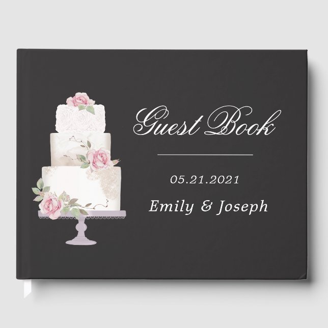 Elegant Three Tier Wedding Cake Monogram Gästebuch (Vorderseite)