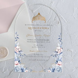 Elegant Tiara Gold Blue Rose Quinceañera Acryleinladungen