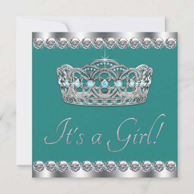 Elegant Tiara Jade Aquamarin Blue Baby Shower Einladung (Vorderseite)