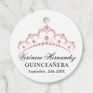 Elegant Tiara Pink Spanisch Quinceañera Quince Geschenkanhänger