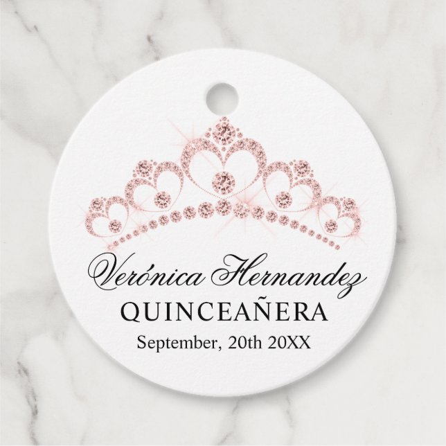 Elegant Tiara Pink Spanisch Quinceañera Quince Geschenkanhänger (Vorderseite)
