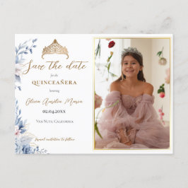 Elegant Tiara Quinceañera Foto Save the Date Ankündigungspostkarte