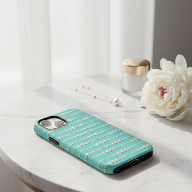 Elegant Tiffany-Inspiriert Aquamarin & Pearls iPho Case-Mate iPhone 14 Hülle (Von Creator hochgeladen)