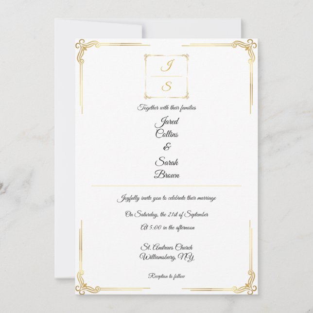 Elegant Timeless Formal Gold Wedding Invitation Einladung (Vorderseite)
