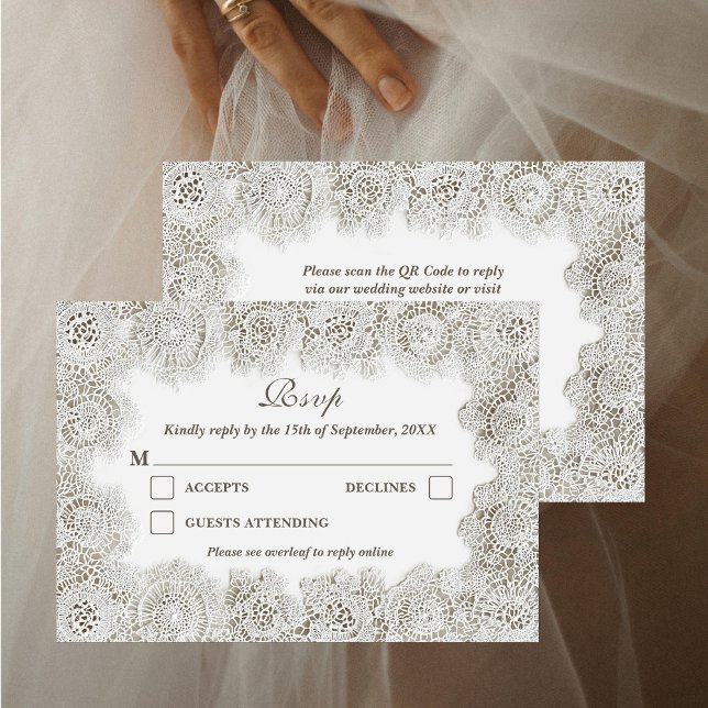 Elegant Timeless Lace Frame QR Code Wedding  RSVP Karte (Von Creator hochgeladen)