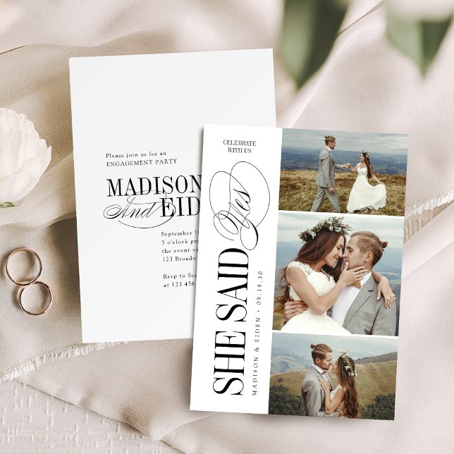 Elegant Timeless Typography 3 photo Engagement Einladung (Elegant Timeless Typography 3 photo Engagement Invitation)