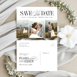 Elegant Timeless Typography 3 photo Save The Date Postkarte