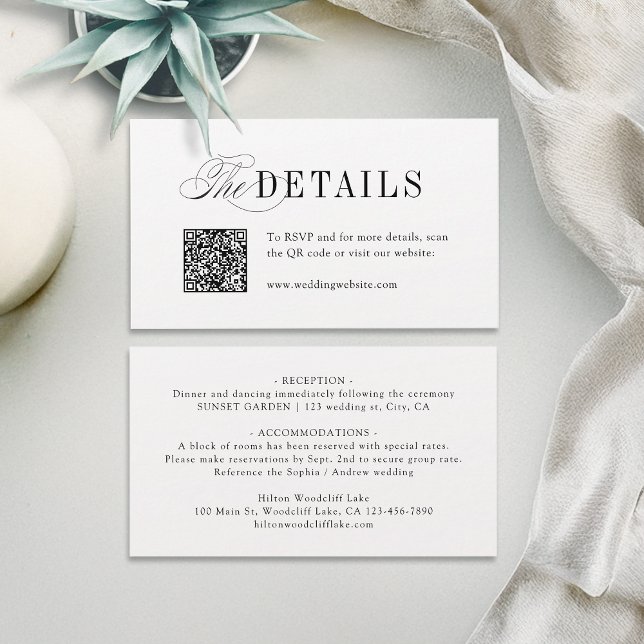 Elegant Timeless Typography Simple Wedding Details Platzkarte (Elegant Timeless Typography Simple Wedding Details Place Card)