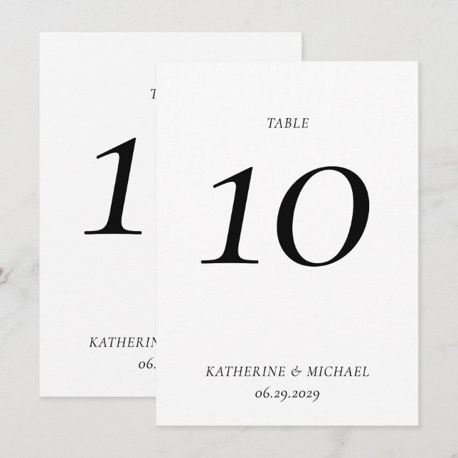 Elegant Timeless White Large Wedding Table Number Einladung (Vorne/Hinten)