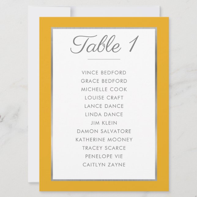 ELEGANT TISCHNUMMER Seating Chart Senf grau (Vorderseite)