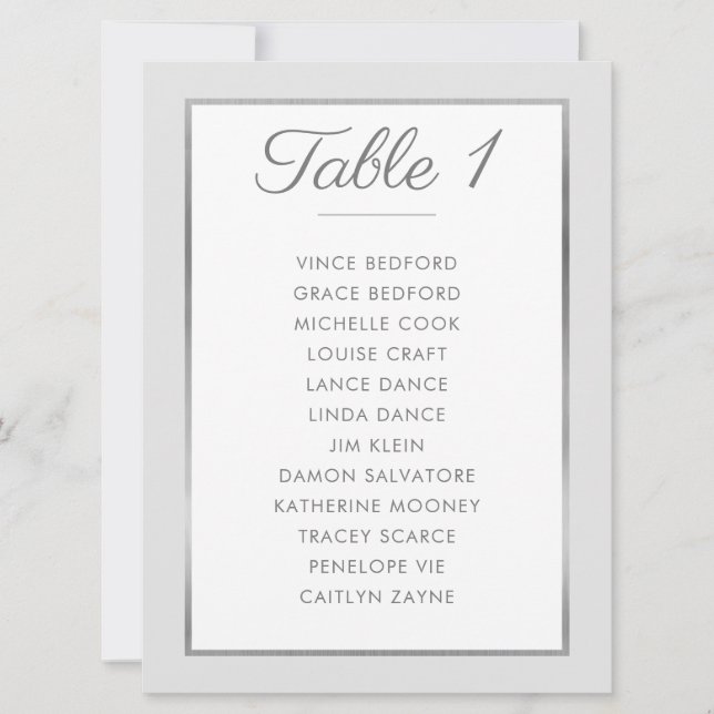 ELEGANT TISCHNUMMER Seating Chart silber grau (Vorderseite)