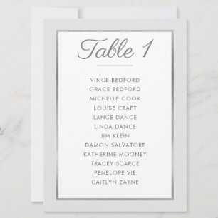 ELEGANT TISCHNUMMER Seating Chart silber grau
