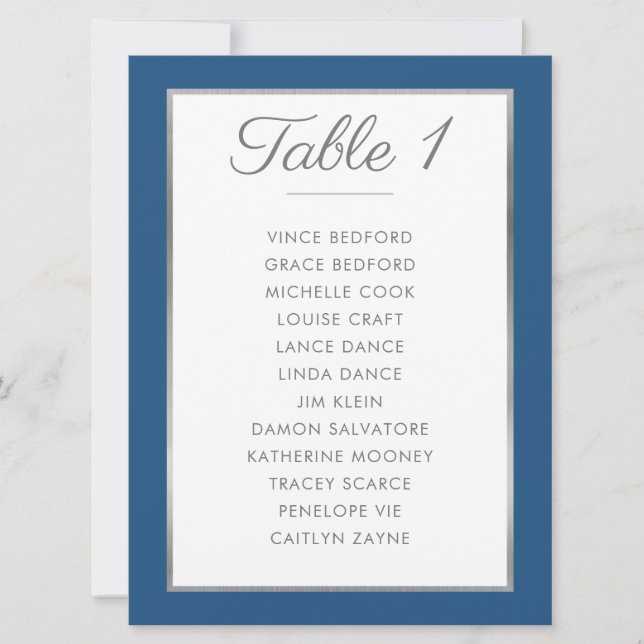 ELEGANT TISCHNUMMER Seating Seating Chart Blue (Vorderseite)