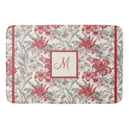Elegant Toile de Jouy Deep Red und Subtle Gray Badematte