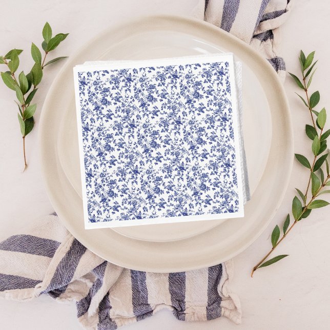 Elegant Toile de Jouy Floral Blue Bow Baby Shower Serviette (Von Creator hochgeladen)