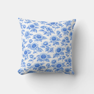Elegant Toile du Jouy Sunflowers – Blue Botanical  Kissen
