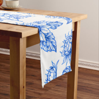 Elegant Toile du Jouy Sunflowers – Blue Botanical  Kurzer Tischläufer