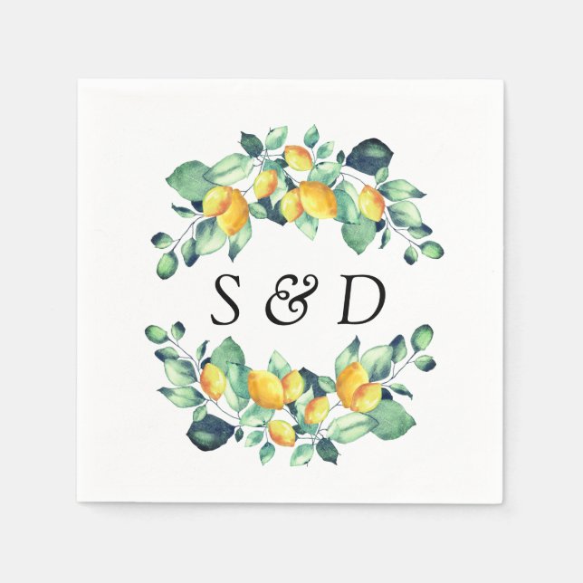 Elegant Toscana Eucalyptus Lemon Calligraphy Serviette (Vorderseite)
