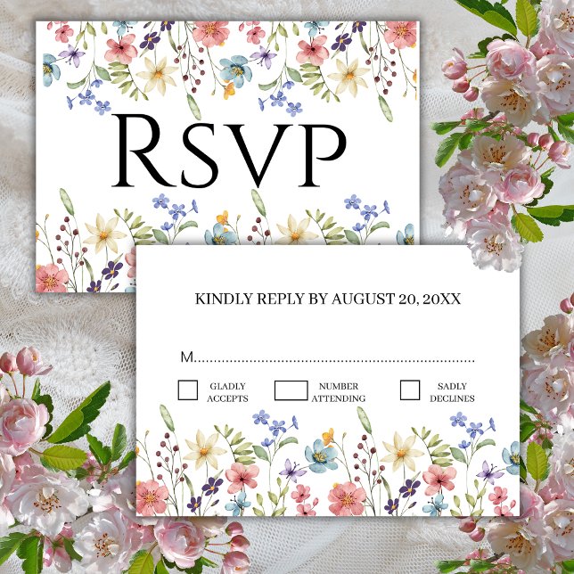 Elegant Traditiona Floral Wildblume Wedding RSVP (Von Creator hochgeladen)