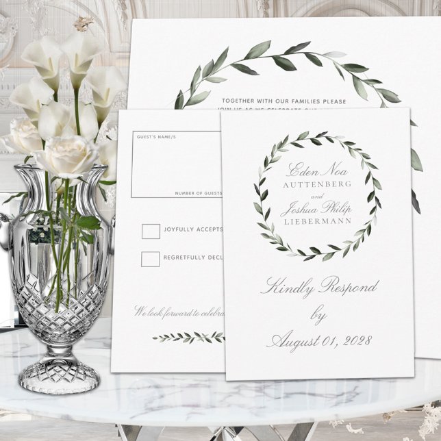 Elegant Traditional Olive Branch Wreath Wedding RSVP Karte (Von Creator hochgeladen)
