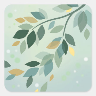 Elegant Translucent Green and Gold Leaves Quadratischer Aufkleber