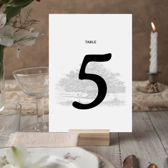 Elegant Tree Sketch Wedding Table Number Card Tischnummer (Von Creator hochgeladen)