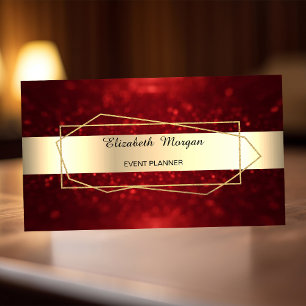 Elegant Trendige Goldene Geometrische ,Rahmen, Rot Visitenkarte