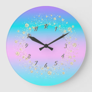 Elegant Trendiges Konfetti Ombre Holografisch Große Wanduhr
