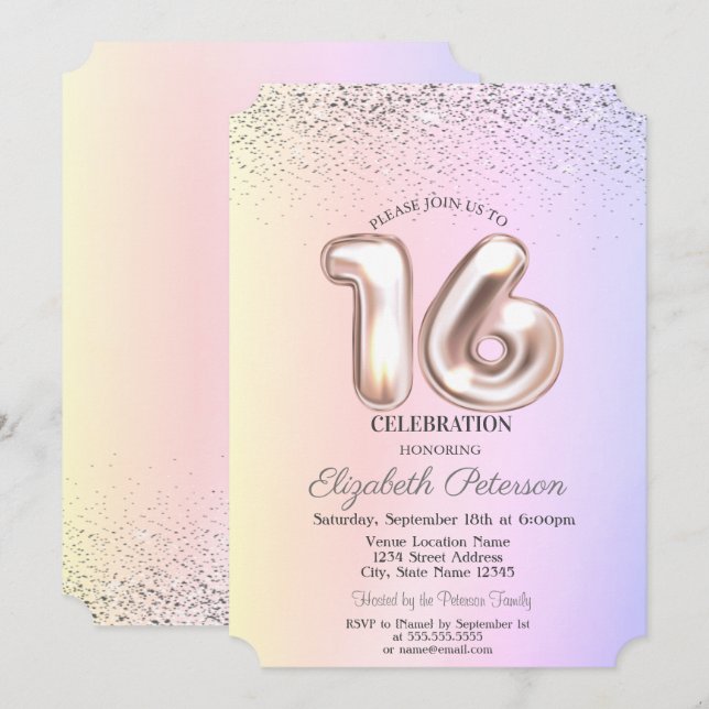 Elegant Trendy Confetti Ombre Sweet 16 Einladung (Vorne/Hinten)