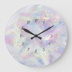 Elegant Trendy Confetti Rainbow Cool Holographic Große Wanduhr