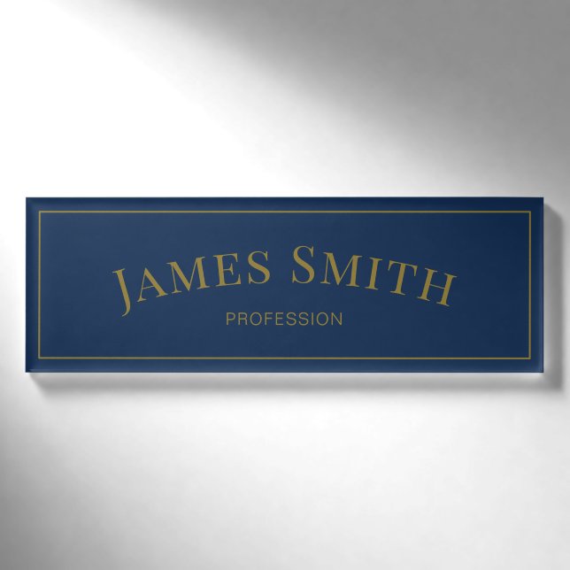 Elegant Trendy Dark Blue Gold: Luxus Beruflich Namenschild (Vorderseite)