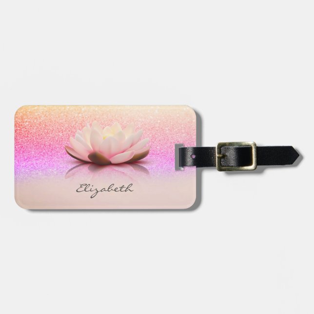 Elegant Trendy Girly, Lotus Glitter Bokeh  Gepäckanhänger (Vorderseite horizontal)