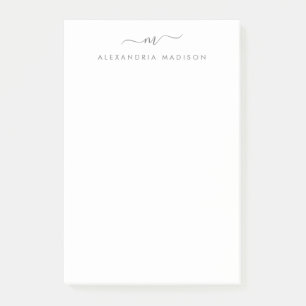 Elegant Trendy Girly Script Silver Gray Monogram Post-it Klebezettel