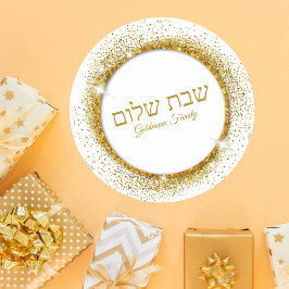 Elegant Trendy Gold Glitter Hebrew Shabbat Shalom Runder Aufkleber