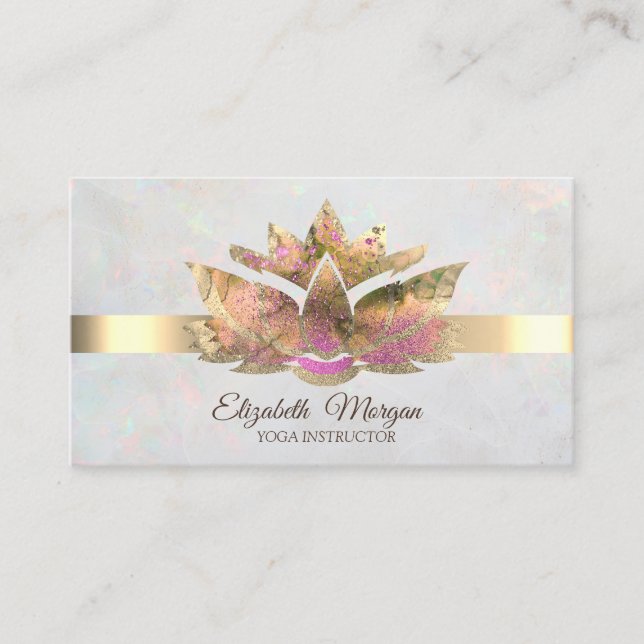 Elegant Trendy Gold, White Opal Lotus Visitenkarte (Vorderseite)