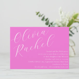 Elegant Trendy Hot Pink Script Minimal Bat Mitzvah Einladung