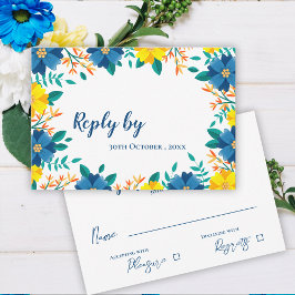 Elegant Trendy Hübsch Yellow Blue Floral Wedding RSVP Karte