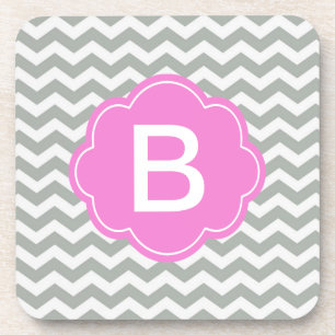 Elegant, trendy, klassisches graues Chevron-Monogr Untersetzer