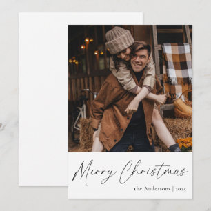 Elegant Trendy Script Couple Foto Frohe Weihnachte Feiertagskarte